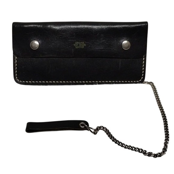 Leather‎ Bifold Wallet Chain Genuine Top Grain Biker Trucker - Picture 1 of 12